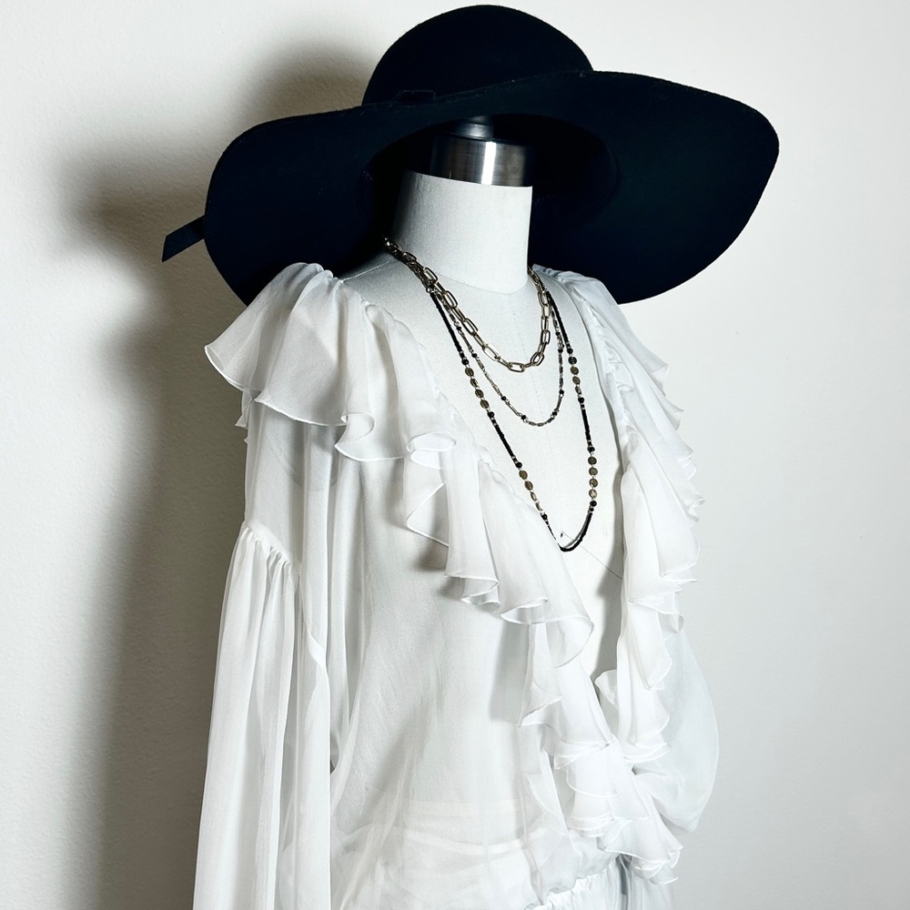 NWT Dolce & Gabbana 100% Silk White Ruffled Fairycore Blouse Size 8 (019)
